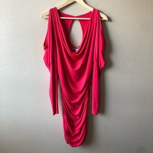Marciano Draped Long Sleeve Cold Shoulder Dress